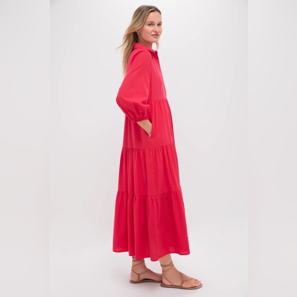 Tuckernuck Dresses & Skirts - Tuckernuck Pomander Place Mabel Maxi Dress Cotton Red Tiered Puff Sleeve
